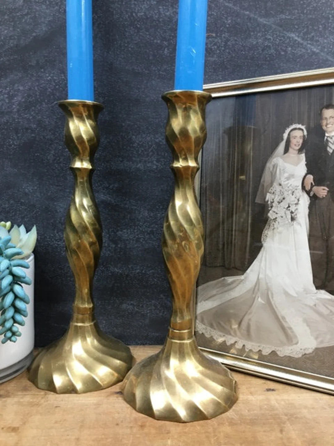 Brass Candlestick Pair Vintage Candlestick Holders Mid Century Modern Home Decor | Etsy (US)