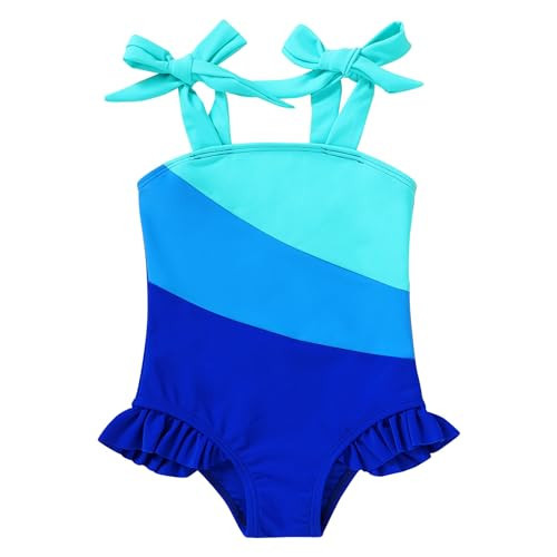 YOUNGER TREE Toddler Swimsuit Girl Color Block Stripe One-Piece Swimwear Baby Girl Bathing Suits(Blue,12-18 Months) | Amazon (US)