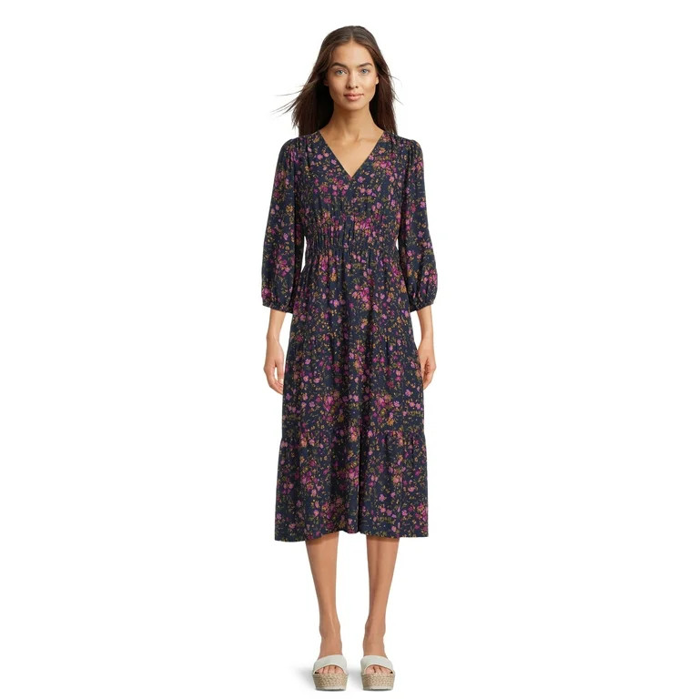 Time and Tru Women’s 3/4 Sleeve Midi Dress, Sizes XS-XXXL | Walmart (US)