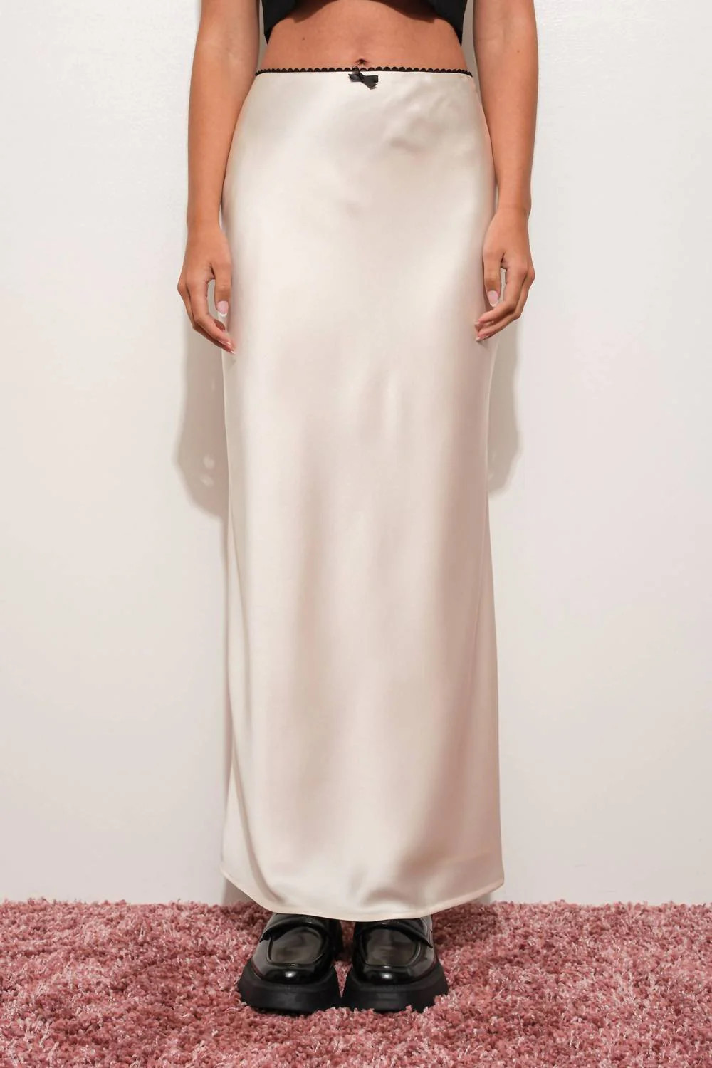 Bias Cut Satin Maxi Skirt In Cream | Shop Simon
