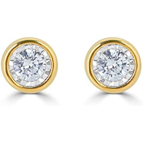 Amazon Essentials Yellow Gold Plated Sterling Silver AAA Cubic Zirconia Bezel Stud Earrings | Amazon (US)