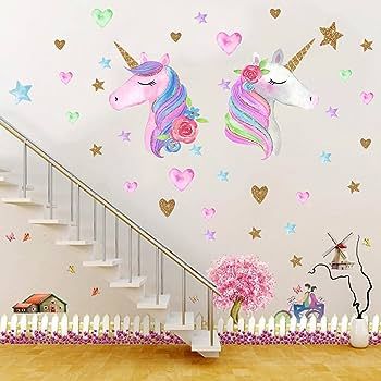 Unicorn Wall Decal,Large Size Unicorn Wall Sticker Decor for Gilrs Kids Bedroom Birthday Party | Amazon (US)