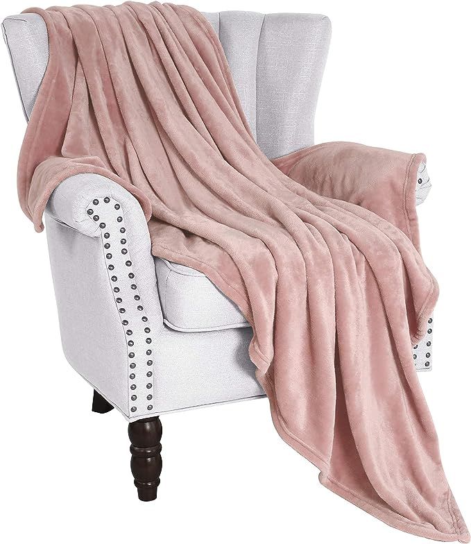 Exclusivo Mezcla Large Flannel Fleece Velvet Plush Large Throw Blanket – 50" x 70" (Pink) | Amazon (US)