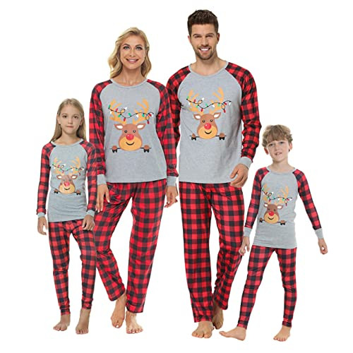YIJIU Matching Family Christmas Pajamas Sets Plaid Xmas Holiday Sleepwear Reindeer Clothes PJs Set,Gray Reindeer,Men-S | Amazon (US)