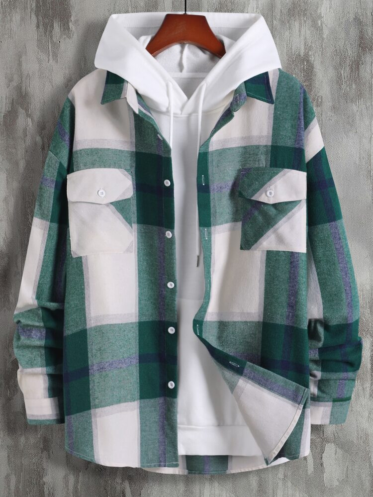 Men 1pc Plaid Flap Pocket Drop Shoulder Shirt | SHEIN