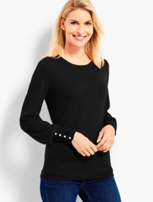 Button-Cuff Merino Wool Sweater | Talbots