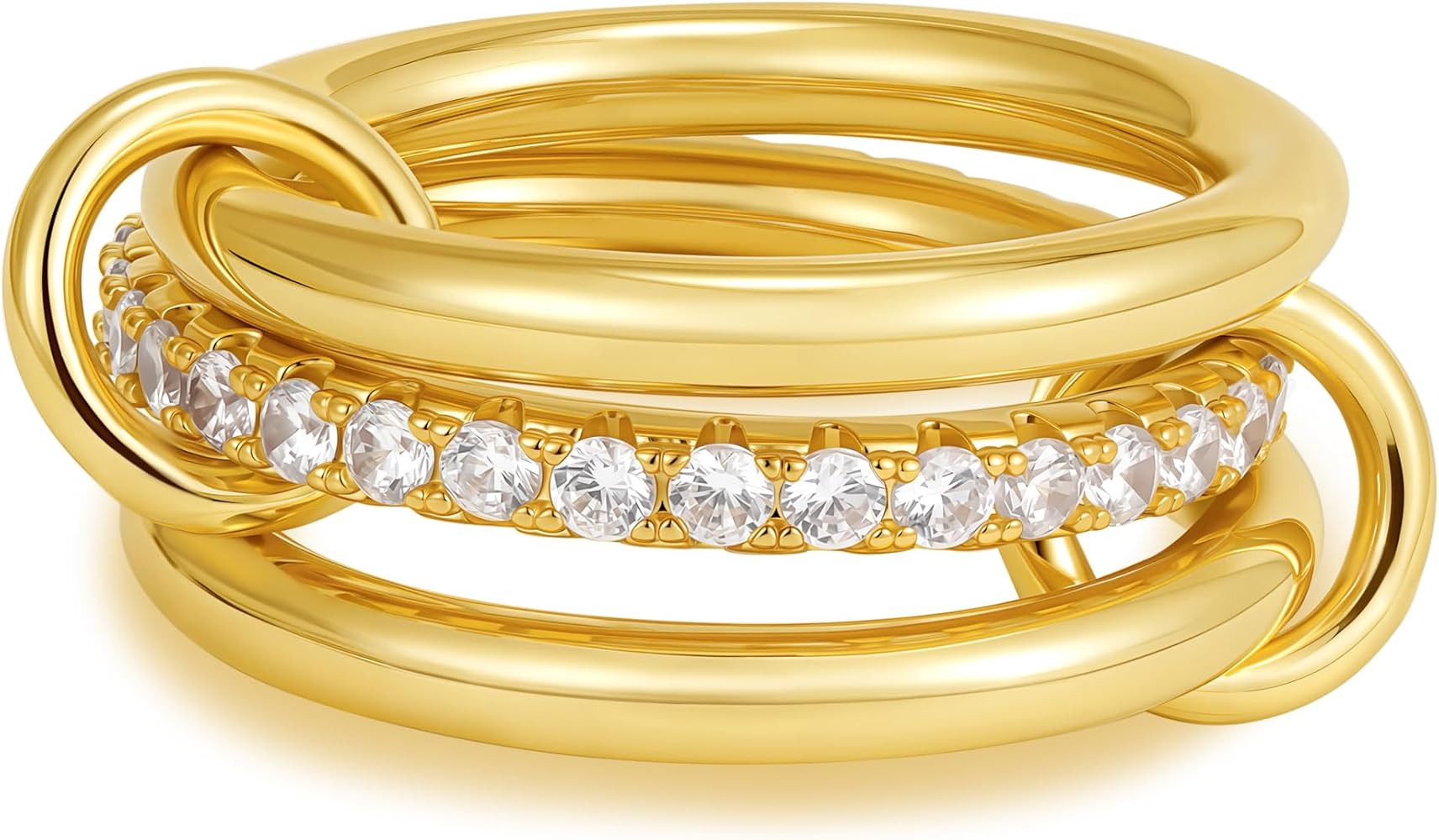 Gold Stackable Rings for Women No Tarnish, 18K Gold Plated CZ Cubic Zircon Mixed Metals Multi Sta... | Amazon (US)