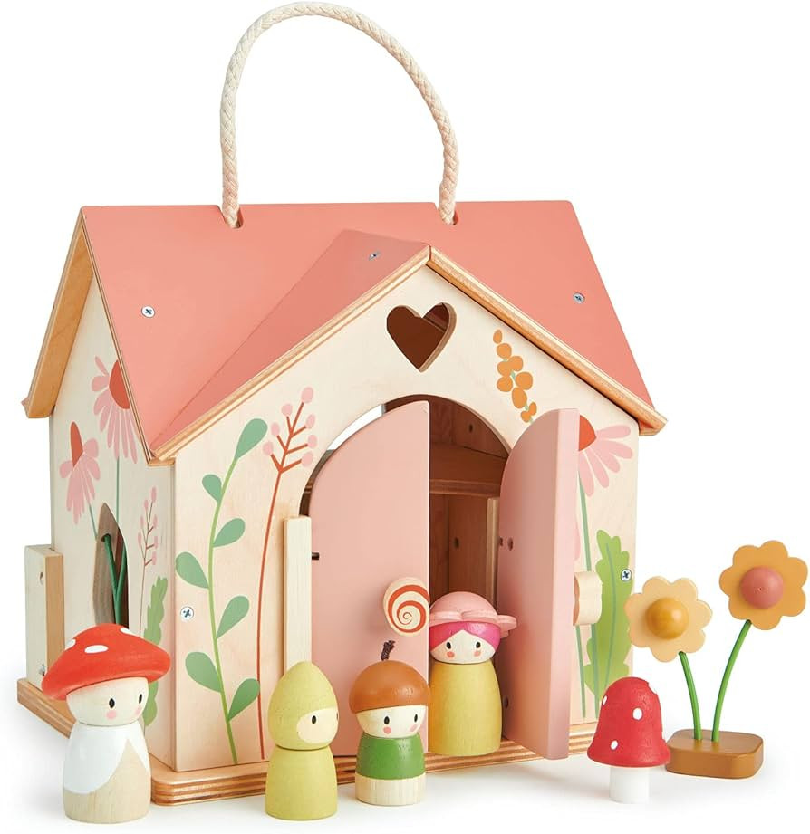 Tender Leaf Toys - Rosewood Cottage - Portable Furnished Wooden 2-Story Dollhouse Set with Handle... | Amazon (US)