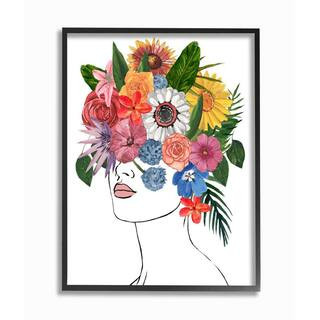 "Female Sketch Portrait Lips Floral Arrangement" by Annie Warren Framed People Wall Art Print 24 ... | The Home Depot