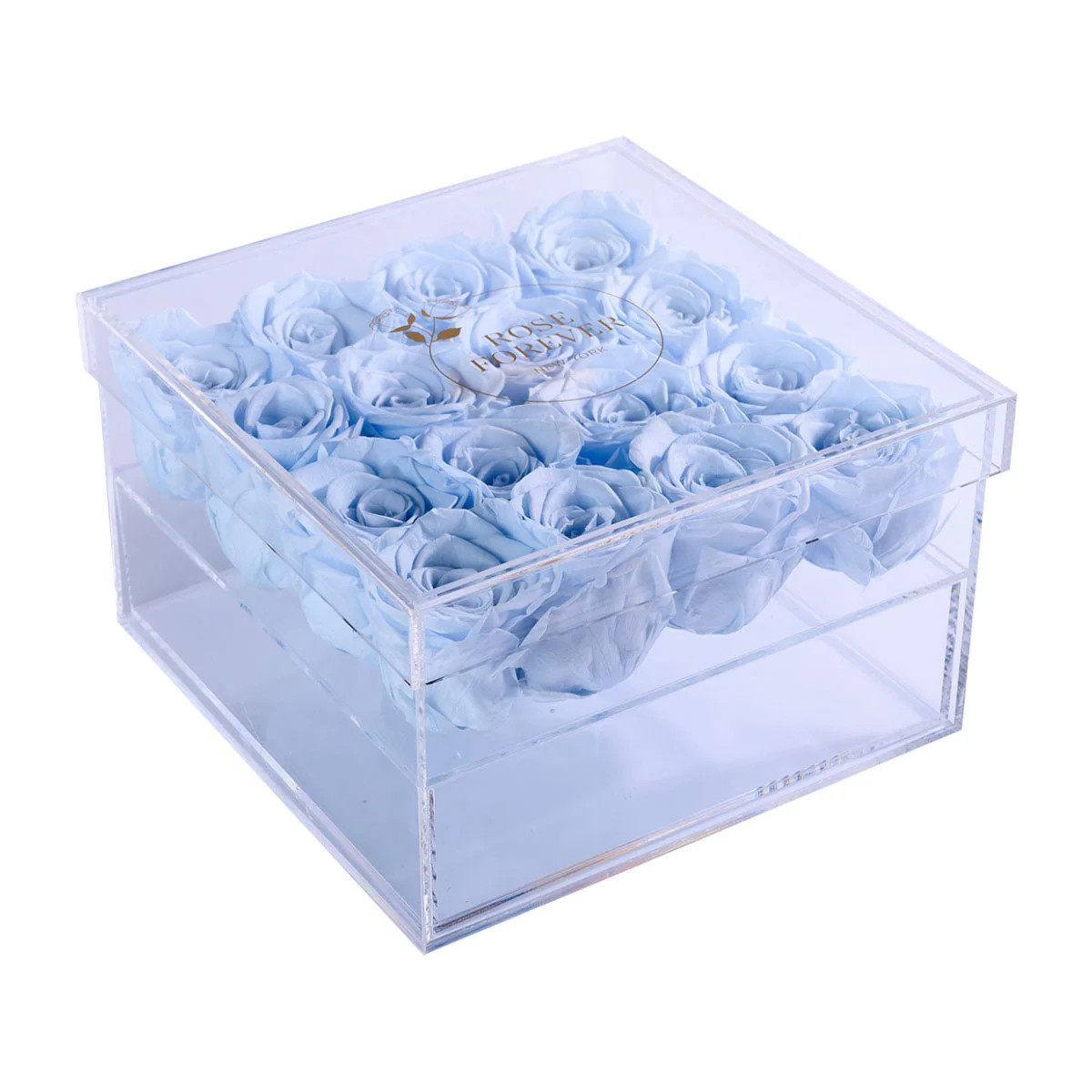 16 Baby Blue Roses - Crystal Square Box | Rose Forever 