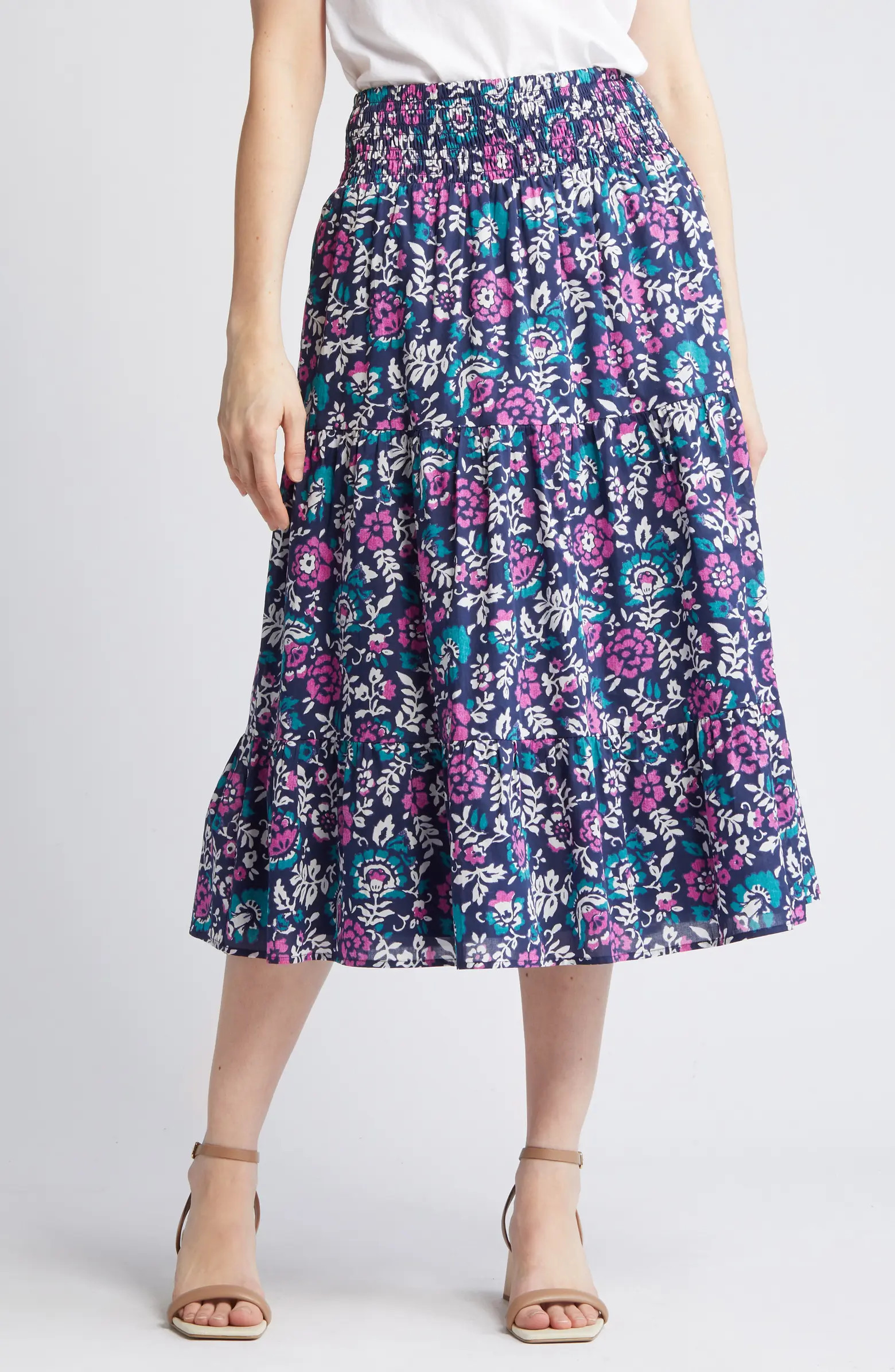 Rails Edina Floral Tiered Cotton Midi Skirt | Nordstromrack | Nordstrom Rack
