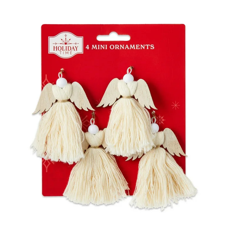 Beige Mini Tassel Angel Christmas Ornaments, 4 Count, by Holiday Time | Walmart (US)