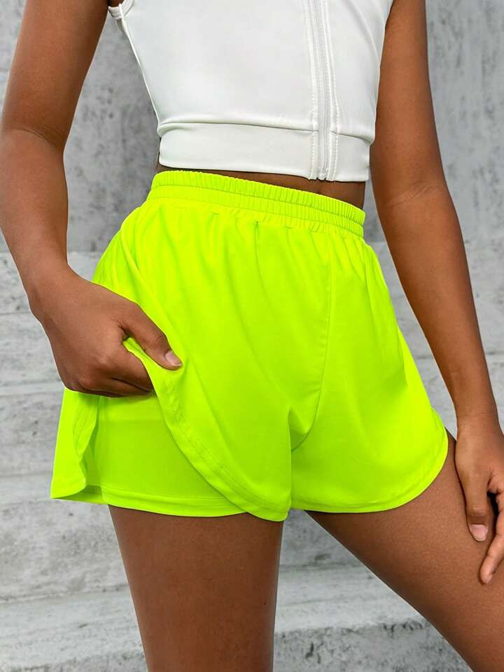 SHEIN Tween Girl 1pc Neon Lime Elastic Waist Shorts | SHEIN