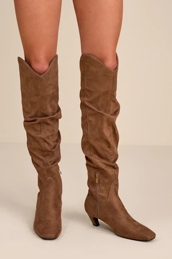 Jemma Taupe Suede Slouchy Knee-High Boots | Lulus