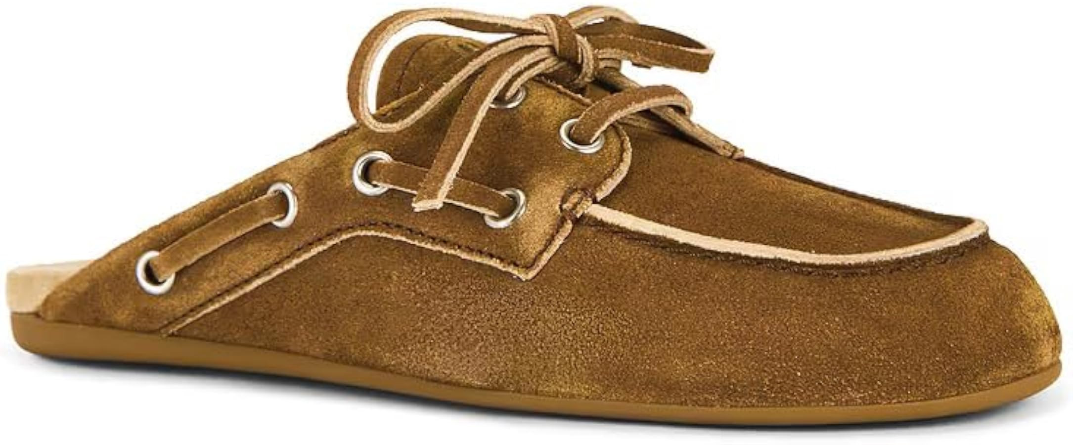 Brown Suede Clogs for Women Mule Flat Backless Loafer Shoes Round Closed Toe Slip On Boat Shoes M... | Amazon (US)