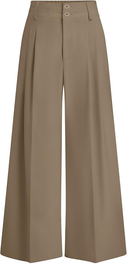 PRETTYGARDEN Womens Spring Wide Leg Palazzo Pants 2026 Trendy Loose Button High Waist Pleated Wor... | Amazon (US)