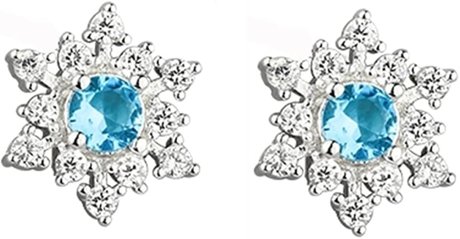 SLUYNZ 925 Sterling Silver Sparkling Blue Crystal Snowflake Studs Earrings for Women Teen Girls C... | Amazon (US)