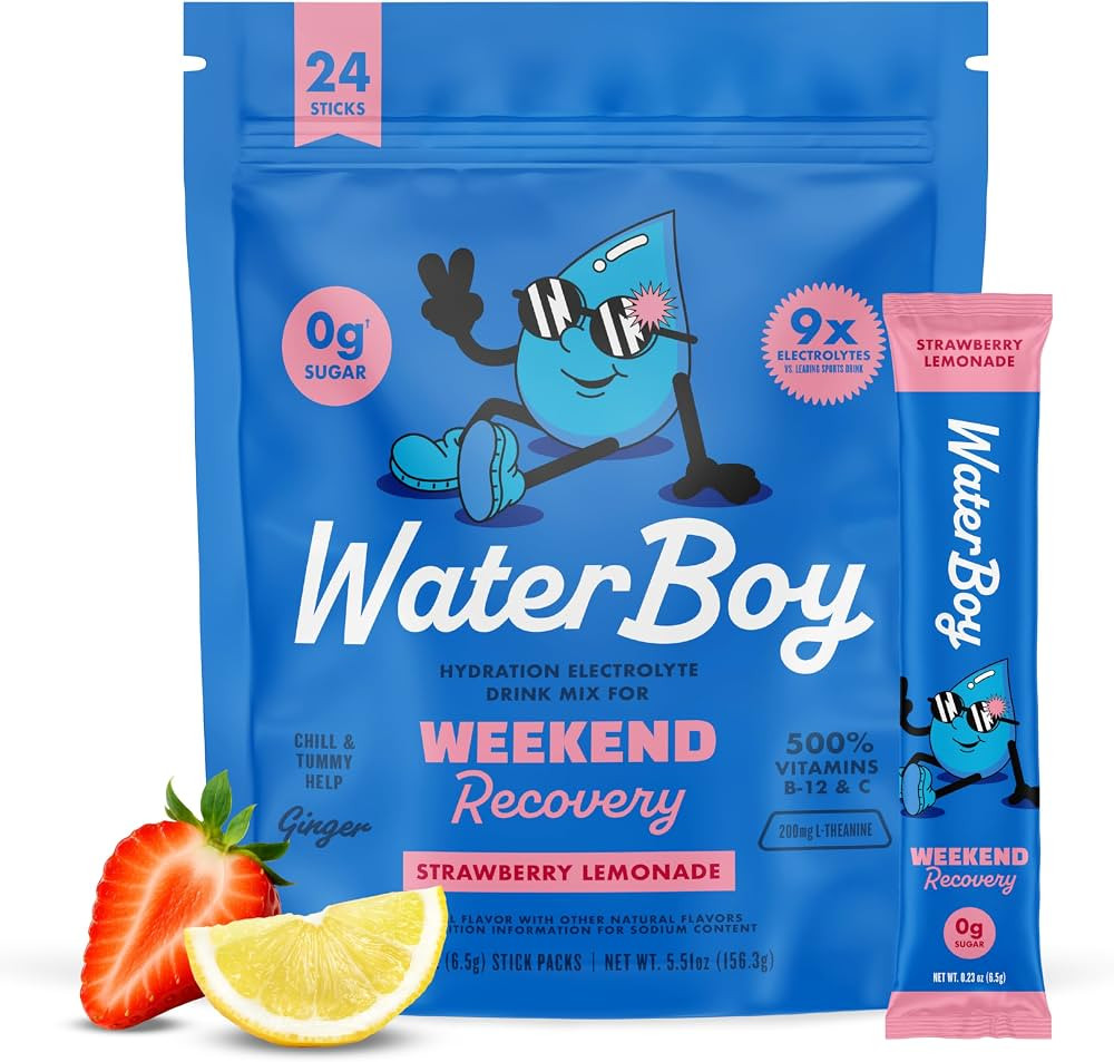 Waterboy - Weekend Recovery, Strawberry Lemonade, Sugar Free Electrolytes Powder Drink Mix - 24ct... | Amazon (US)