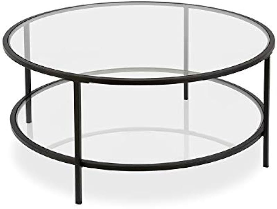 Henn&Hart 36" Wide Round Coffee Table with Glass Top in Blackened Bronze, Modern coffee tables fo... | Amazon (US)