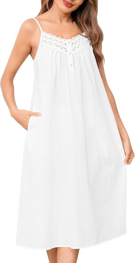 SWOMOG 100% Cotton Nightgowns for Women Lace Nightgown Sleeveless Sleep Dress Victorian Sleepshir... | Amazon (US)