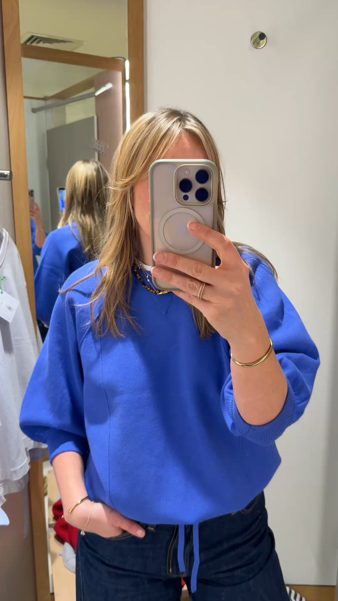 Lovely cotton blend jumper for spring 
In a hyacinth blue 
Wearing a U.K. large 
Modern clean knit with balloon sleeve and drawers hem



#LTKOver40 #LTKSeasonal #LTKspring