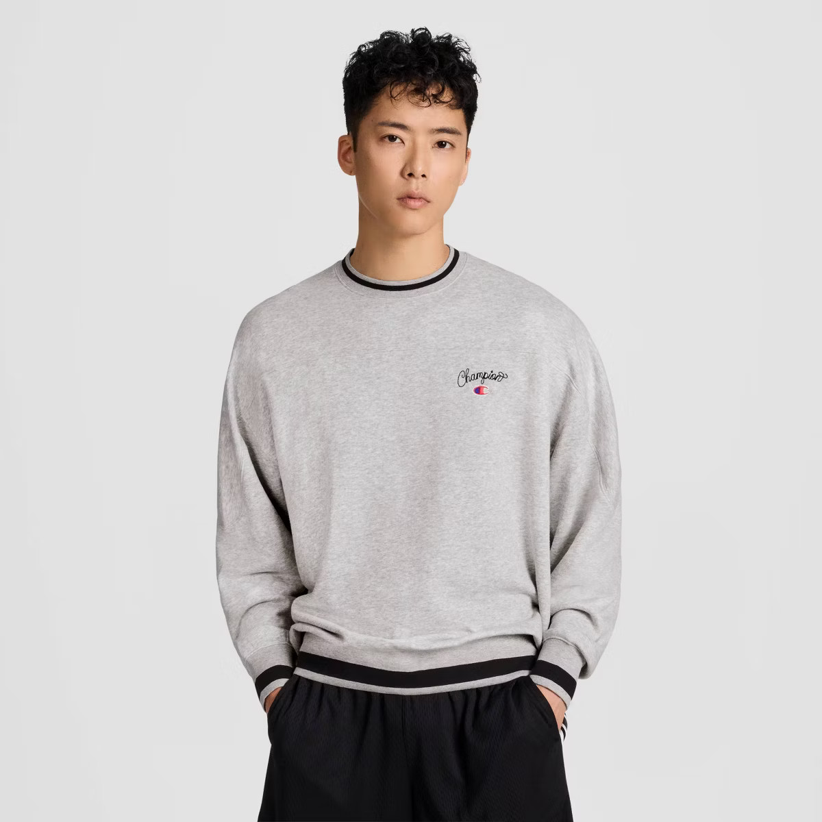 Champion Men's University Small Script Sweatshirt - Light Heather Gray XL | Target