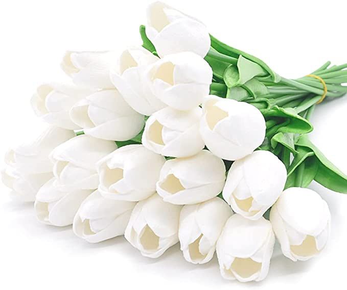 20pcs Artificial Tulips PU Touch Single Stem Fake Flower Bouquet Arrangement for Home Party Weddi... | Amazon (US)