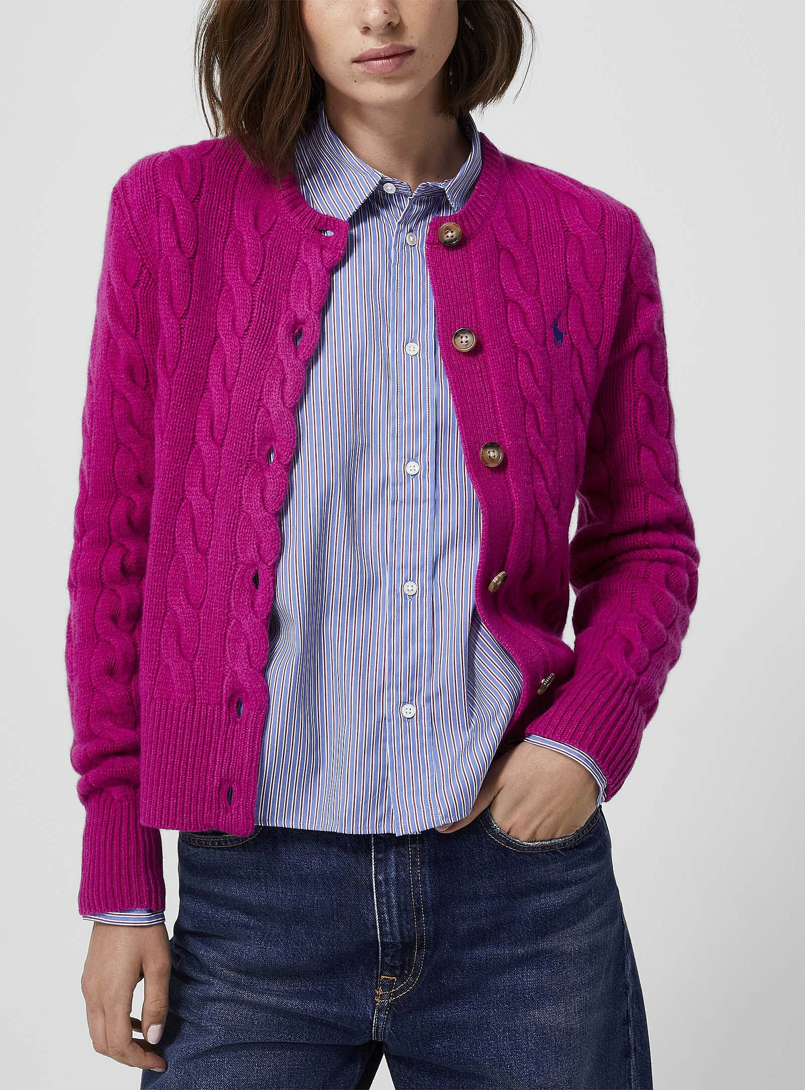 Polo Ralph Lauren - Wool and cashmere cable-knit cardigan (Women, Pink, SMALL) | Simons