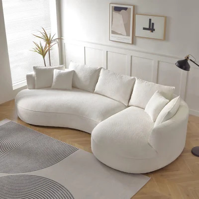Comfy 5 - Seat Beige Boucle Curved , Modern Design For Living Room And 's Guest Office | Wayfair North America