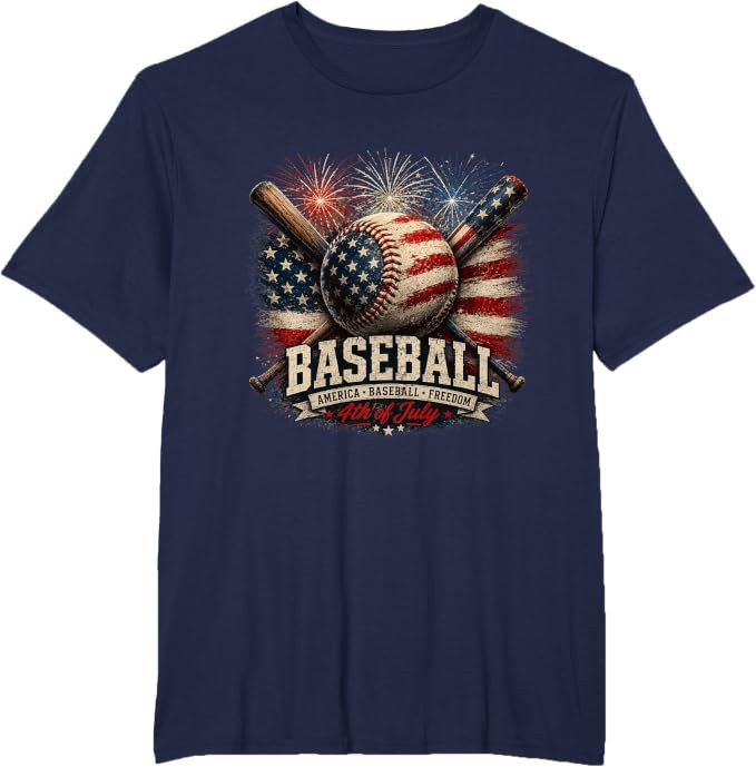 Patriotic Baseball USA Flag Graphic Design T-Shirt | Amazon (US)
