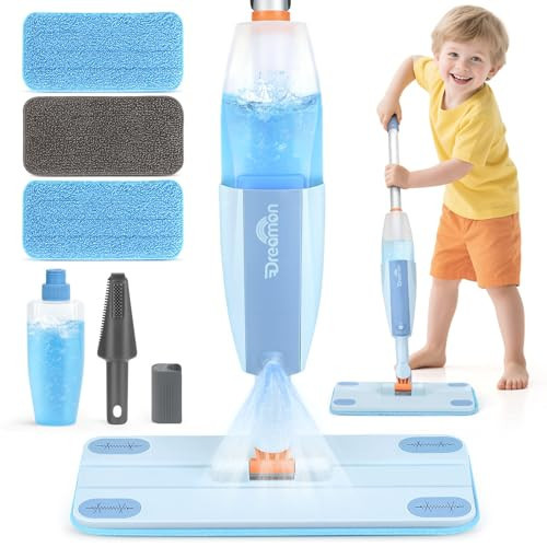 Dreamon Kids Spray Mop - Real Working Toddler Cleaning Set with Water Sprayer & 3 Washable Mop Pads & Scraper, Pretend Play Montessori Housekeeping Toys Gifts for Toddlers Kids Girls Boys(Blue) | Amazon (US)