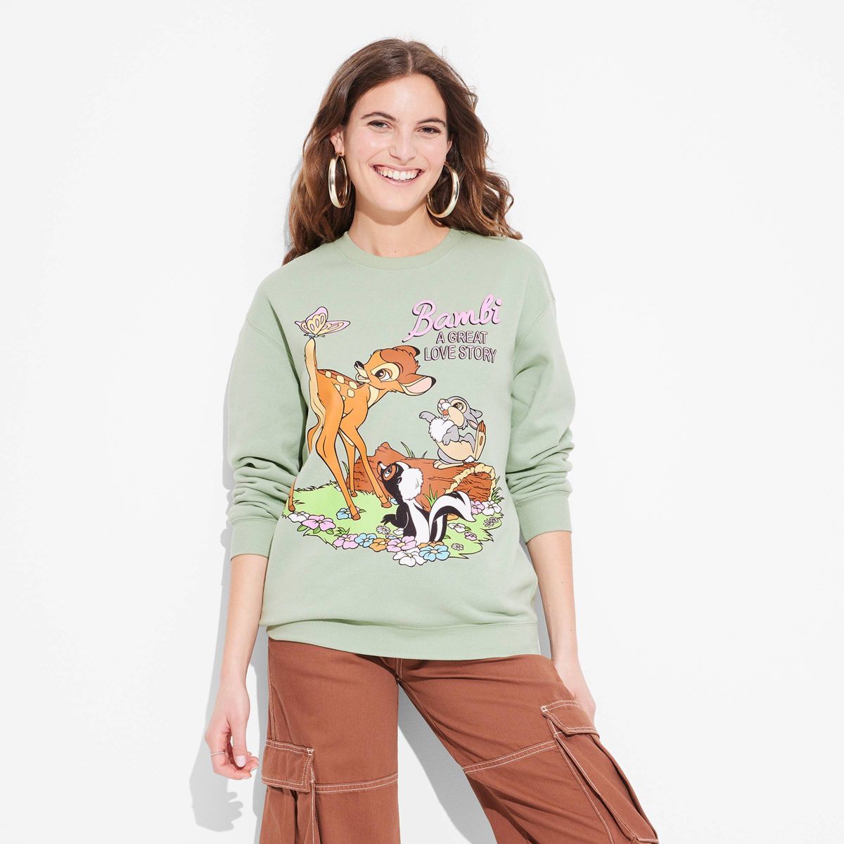 Women's Bambi Graphic Sweatshirt - Green XXL | Target