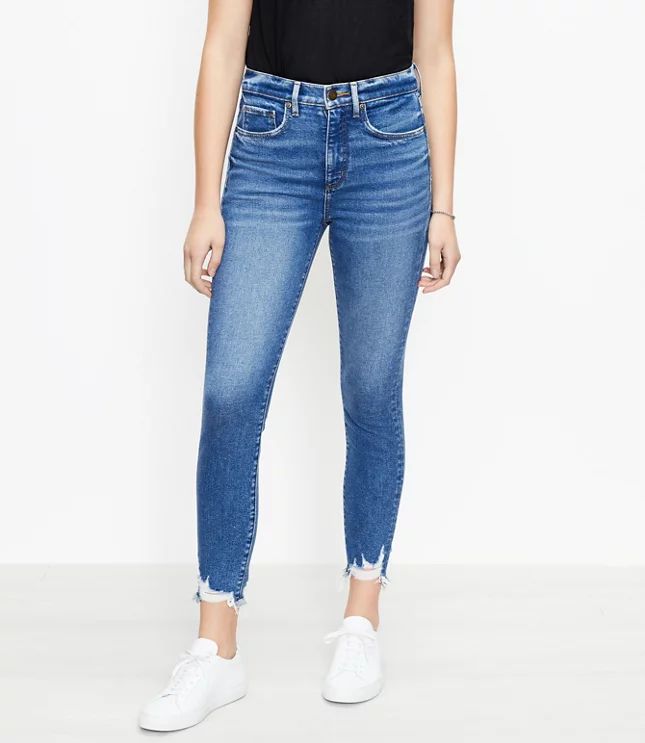 The Chewed Hem High Waist Skinny Ankle Jean in Vivid Dark Indigo Wash | LOFT