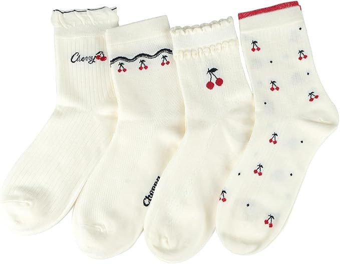 Women's Cute Crew Socks Casual Novelty Athletic Cherry Bowknot Cotton Calf Socks for Women | Amazon (US)