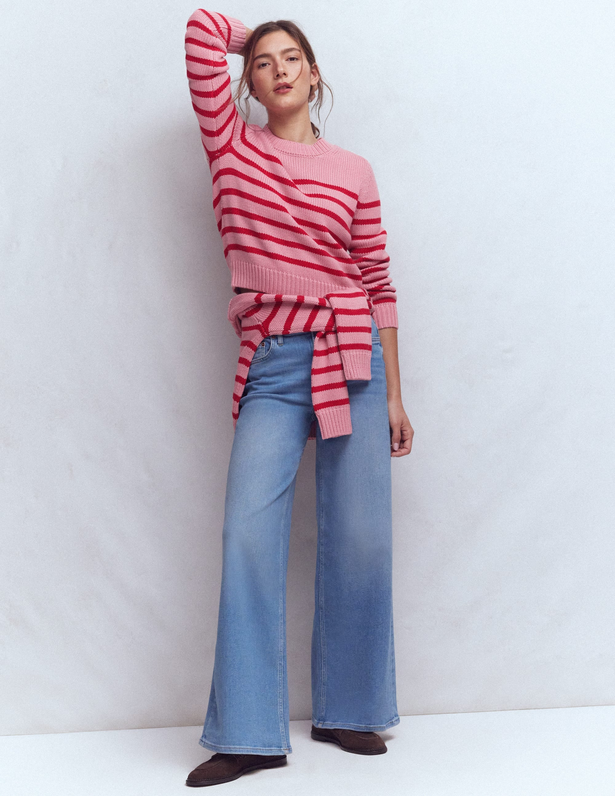 Lucy Chunky Cotton Sweater-Pink/ Red | Boden (US)