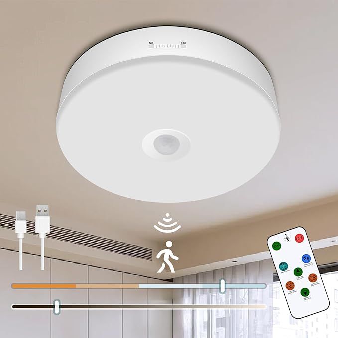 Yurnero Rechargeable Motion Sensor Ceiling Light with Remote 7.4 Inch Wireless Ceiling Lights Bat... | Amazon (US)
