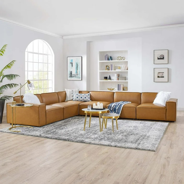 Modway Restore 6-Piece Vegan Leather Sectional Sofa in Tan | Walmart (US)