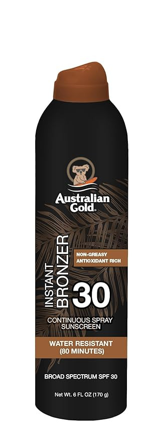 Australian Gold Continuous Spray Sunscreen with Instant Bronzer SPF 30, 6 Ounce, Immediate Glow &... | Amazon (US)