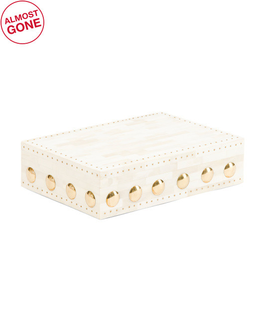 13.5x9.5x3.5 Handcrafted Bone Box With Brass Studs | TJ Maxx