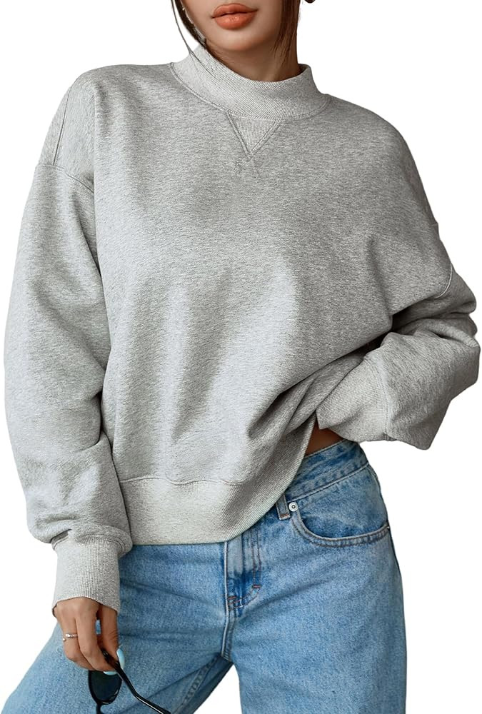 DittyandVibe Women's Cropped Loose Sweatshirt Mock Neck Casual Pullover Top | Amazon (US)