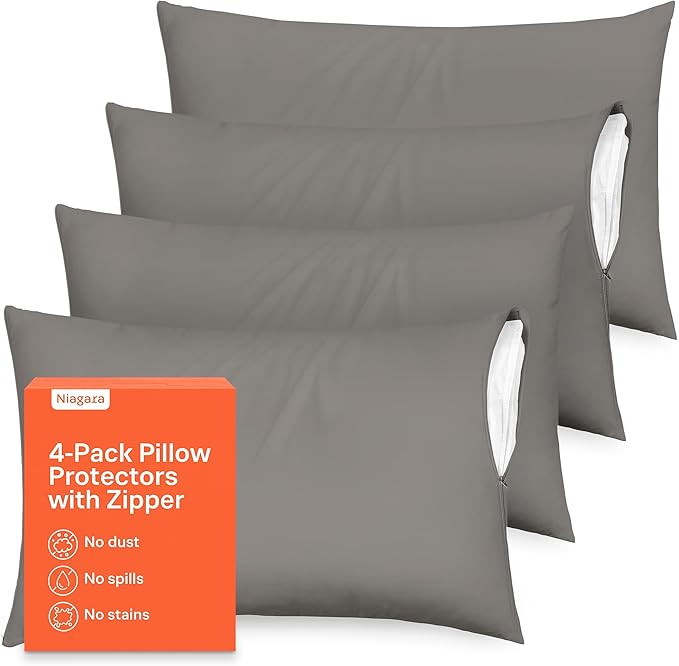 Ultra Soft Pillow Protectors with Zipper Queen Size - Set of 4 Breathable Pillow Covers - 100% Pr... | Amazon (US)