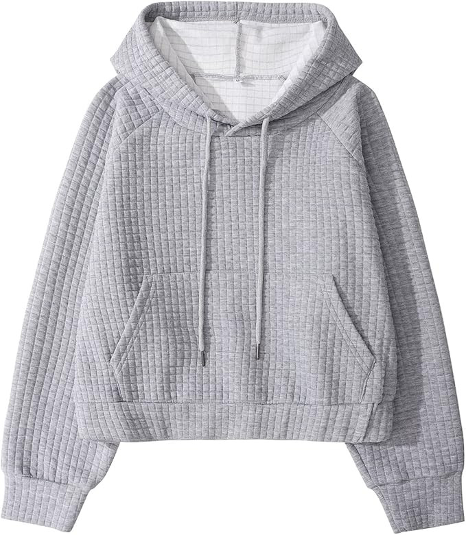 Gihuo Women's Casual Long Sleeve Waffle Hoodie Drawstring Pullover Sweatshirts Crop Top with Pock... | Amazon (US)