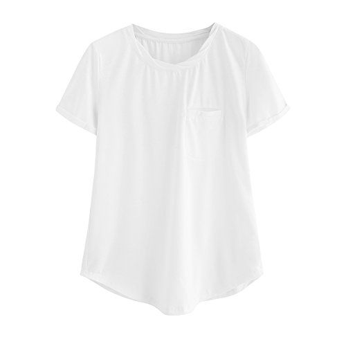 MakeMeChic Women's Basic T-Shirt Short Sleeve Pocket Casual Loose Summer Tops White L | Amazon (US)