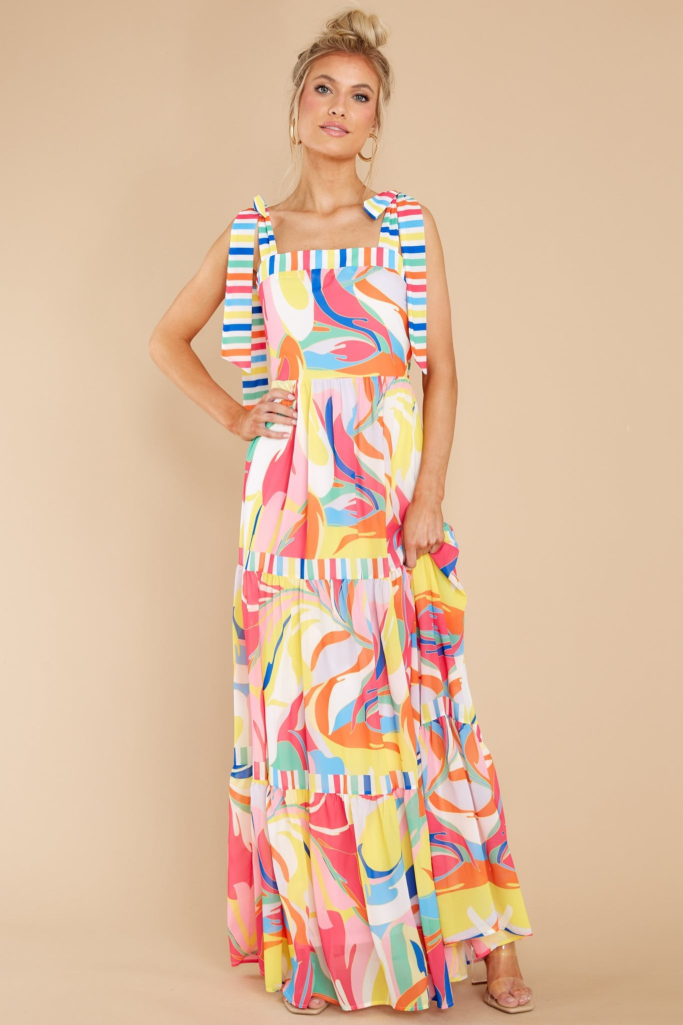 Beyond The Stars Rainbow Print Maxi Dress | Red Dress 