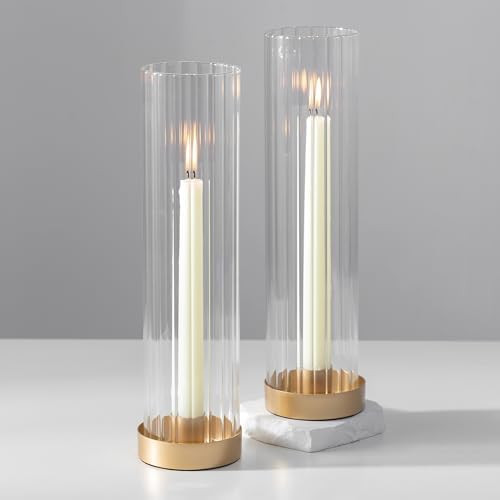 Hewory Hurricane Glass Candle Holders: Set of 2 Gold Candlestick Holders with 11" Tall Clear Cyli... | Amazon (US)