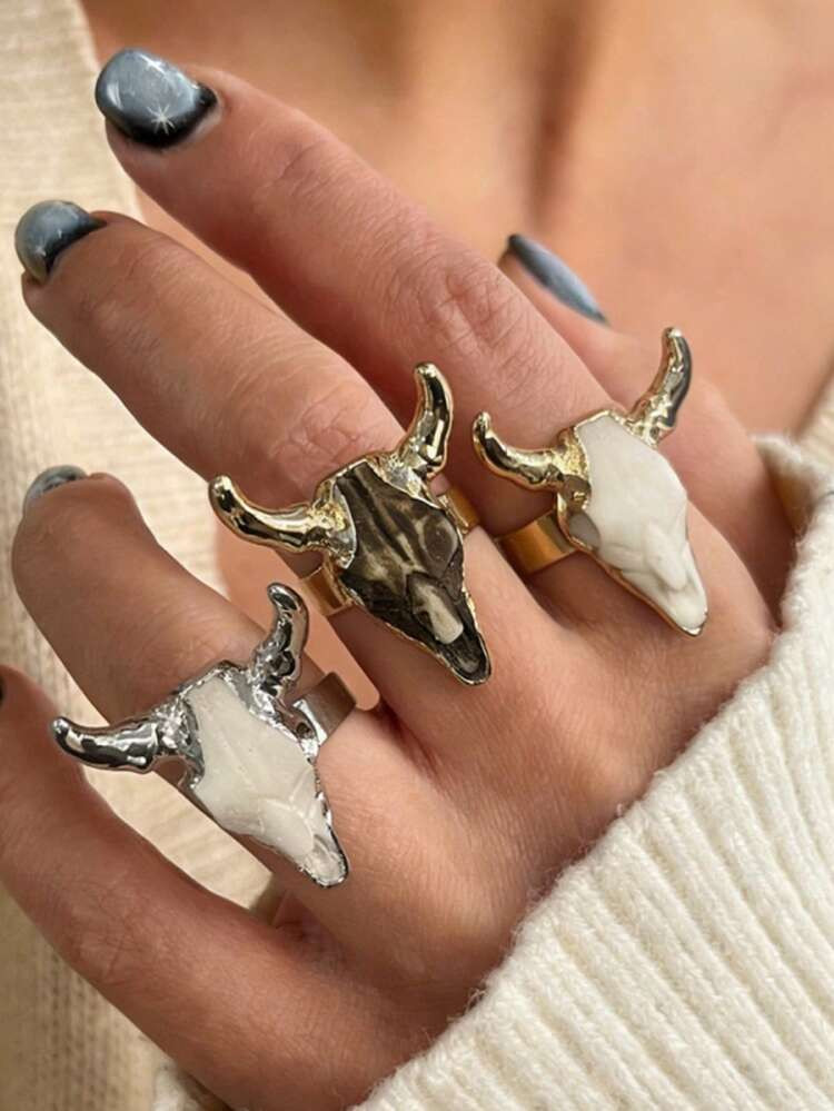 1pc Minimalist Multicolor Alloy Cowboy Bull Head Open Ring, Suitable For Women To Wear At Music F... | SHEIN