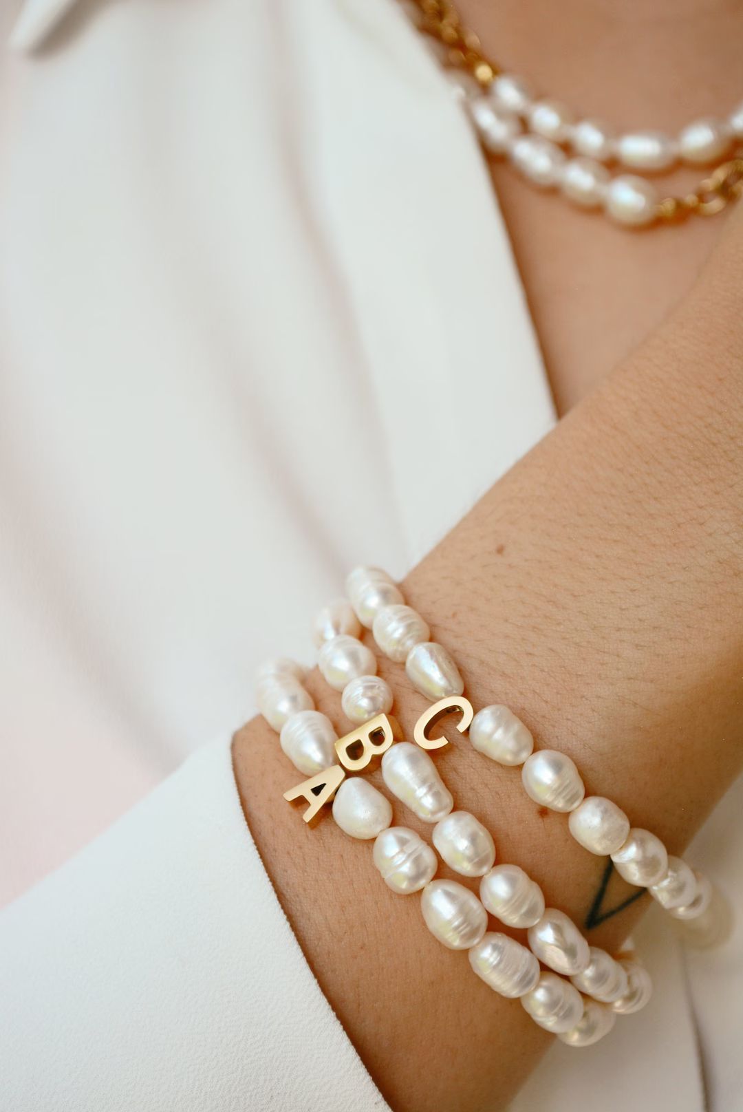 Initial Bracelet, Letter Bead Bracelet, Name Bead Bracelet, Monogram Bracelet, Personalized Pearl... | Etsy (US)