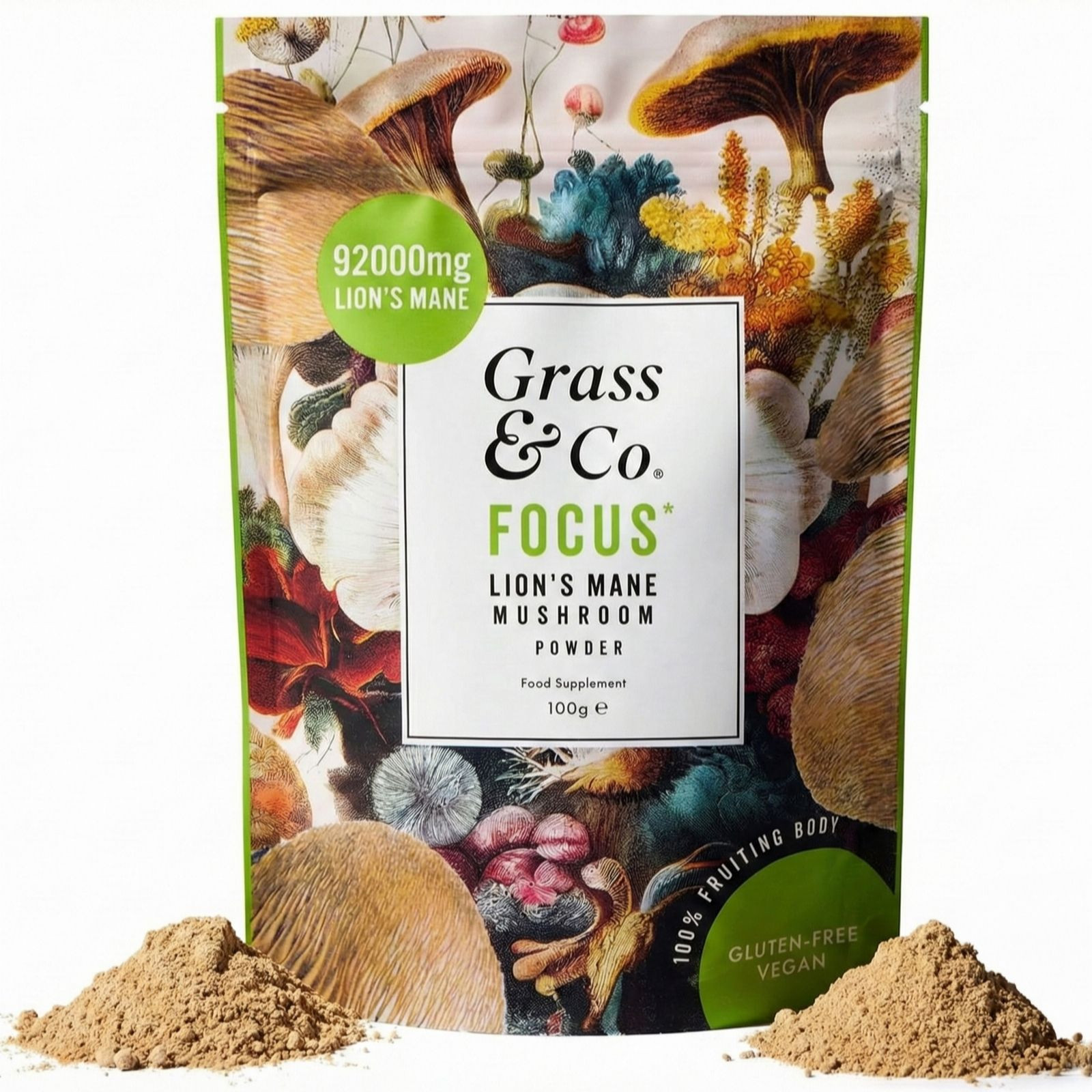 Grass & Co. FOCUS Lion's Mane Mushroom Powder 100g | QVC UK
