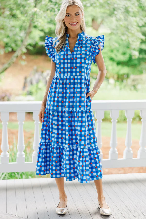 Created Beauty Blue Apple Gingham Midi Dress | The Mint Julep Boutique