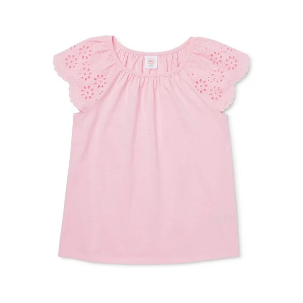 Wonder Nation Girls Eyelet Lace Sleeve Cotton Shirt, Sizes 4-18 & Plus | Walmart (US)